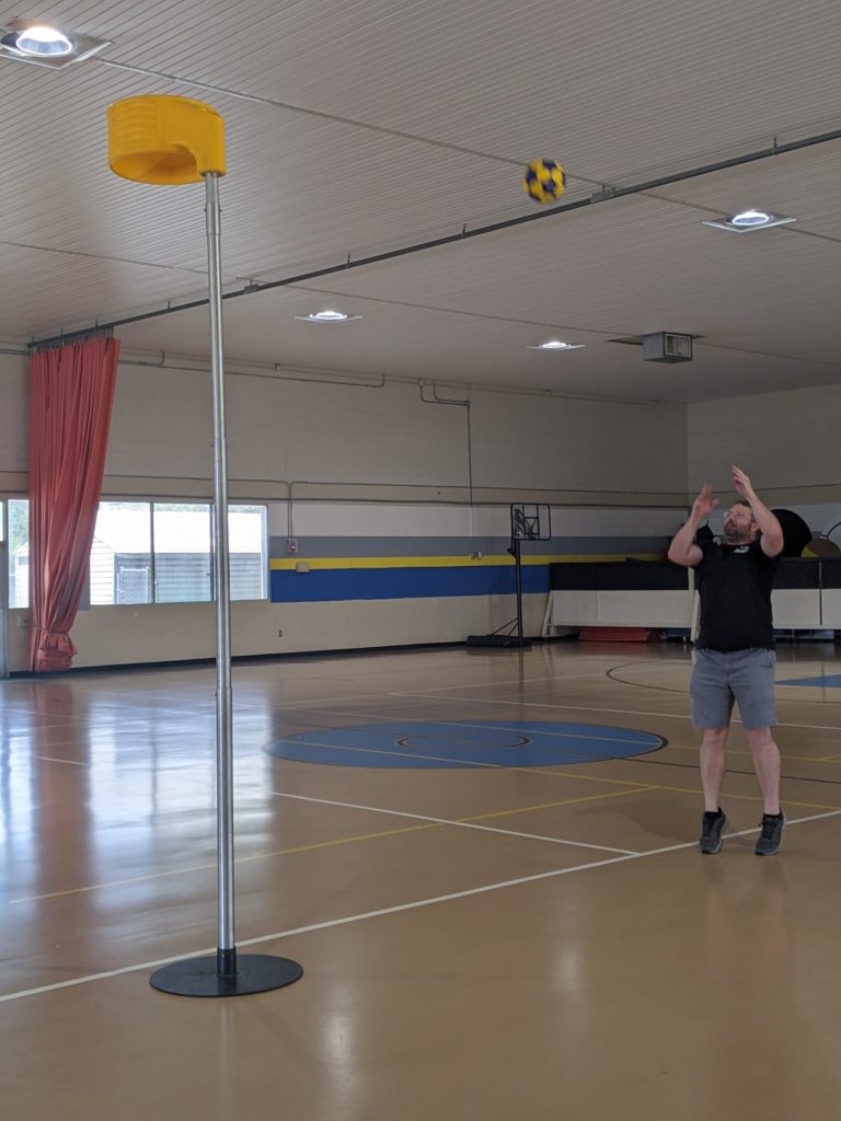 Korfball set-up in a gymnasium in Brevard County, Florida